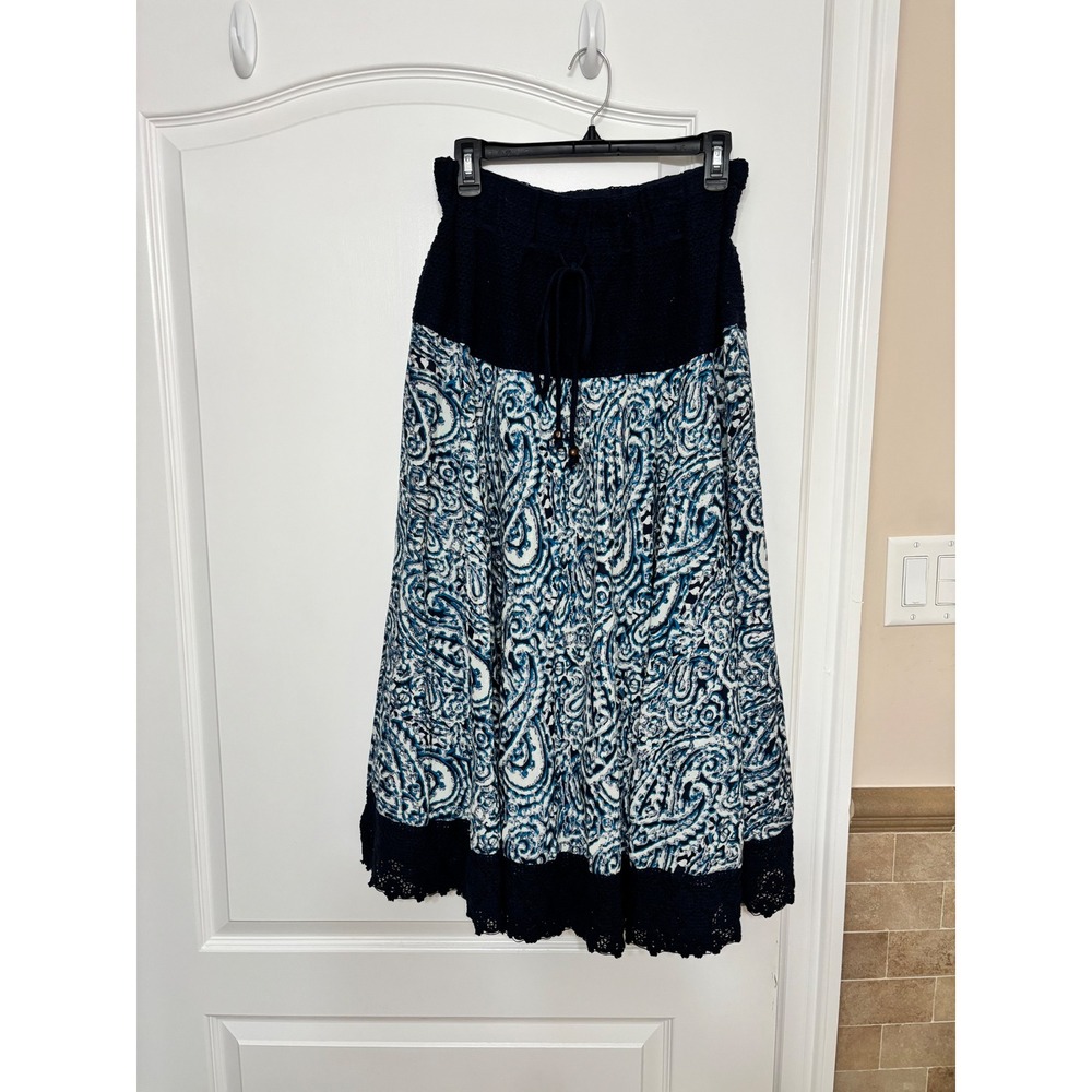 Westport 1962 Dressbarn Blue Paisley Crochet Trim Cotton Maxi Skirt NWT Large